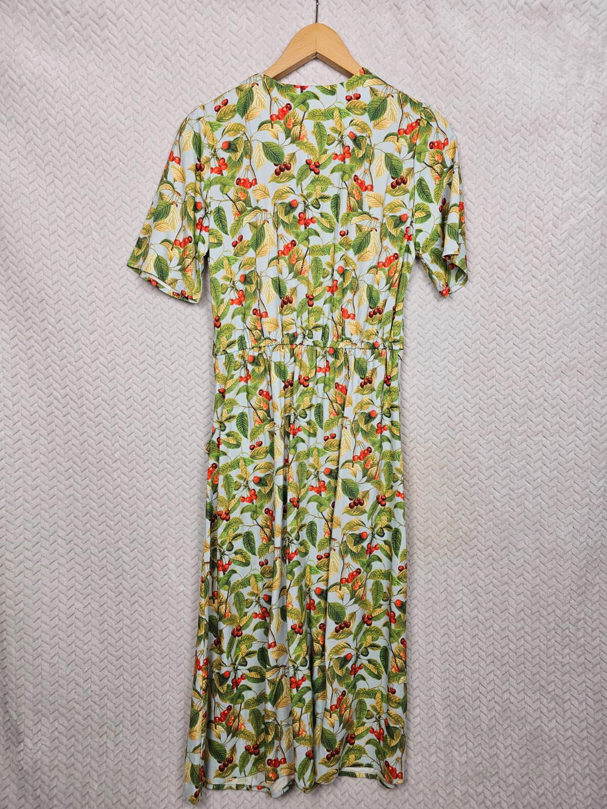 Joanie Womens Manon Cherry Print Button-Through Spring Pocket Tea Dress - UK 8