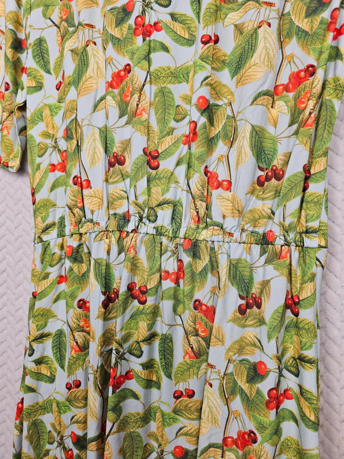 Joanie Womens Manon Cherry Print Button-Through Spring Pocket Tea Dress - UK 8
