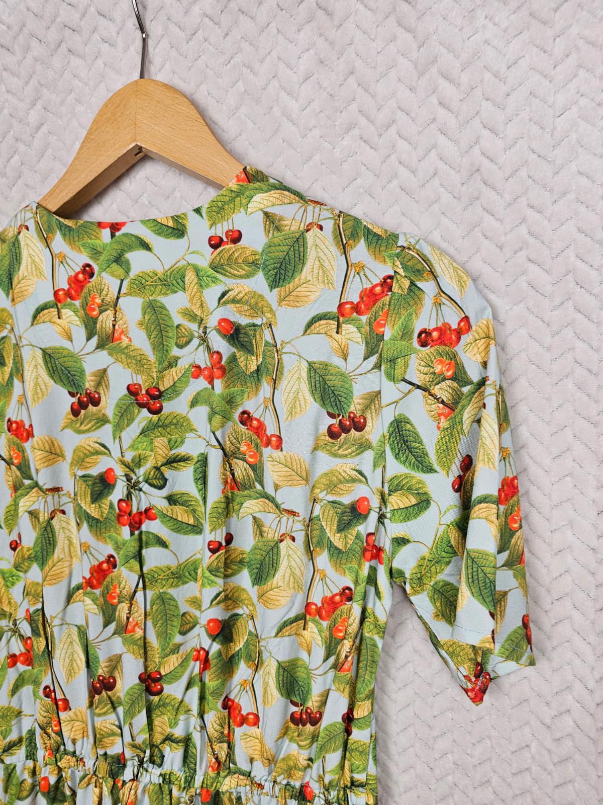Joanie Womens Manon Cherry Print Button-Through Spring Pocket Tea Dress - UK 8