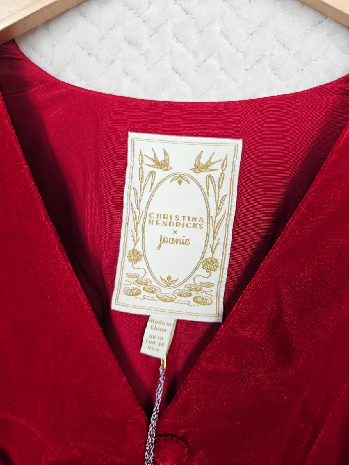 Christina Hendricks X Joanie Neroli Puff Sleeve Velvet Dress Scarlett Red UK 10