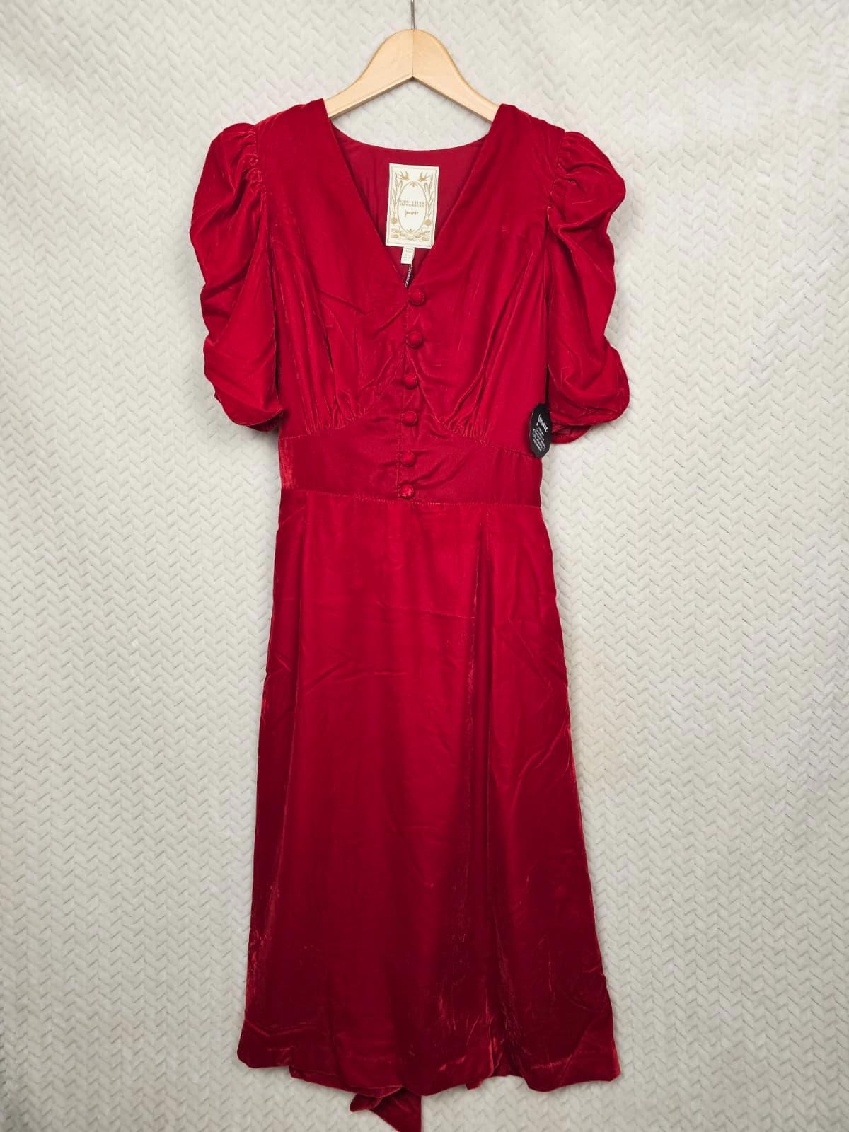 Christina Hendricks X Joanie Neroli Puff Sleeve Velvet Dress Scarlett Red UK 10