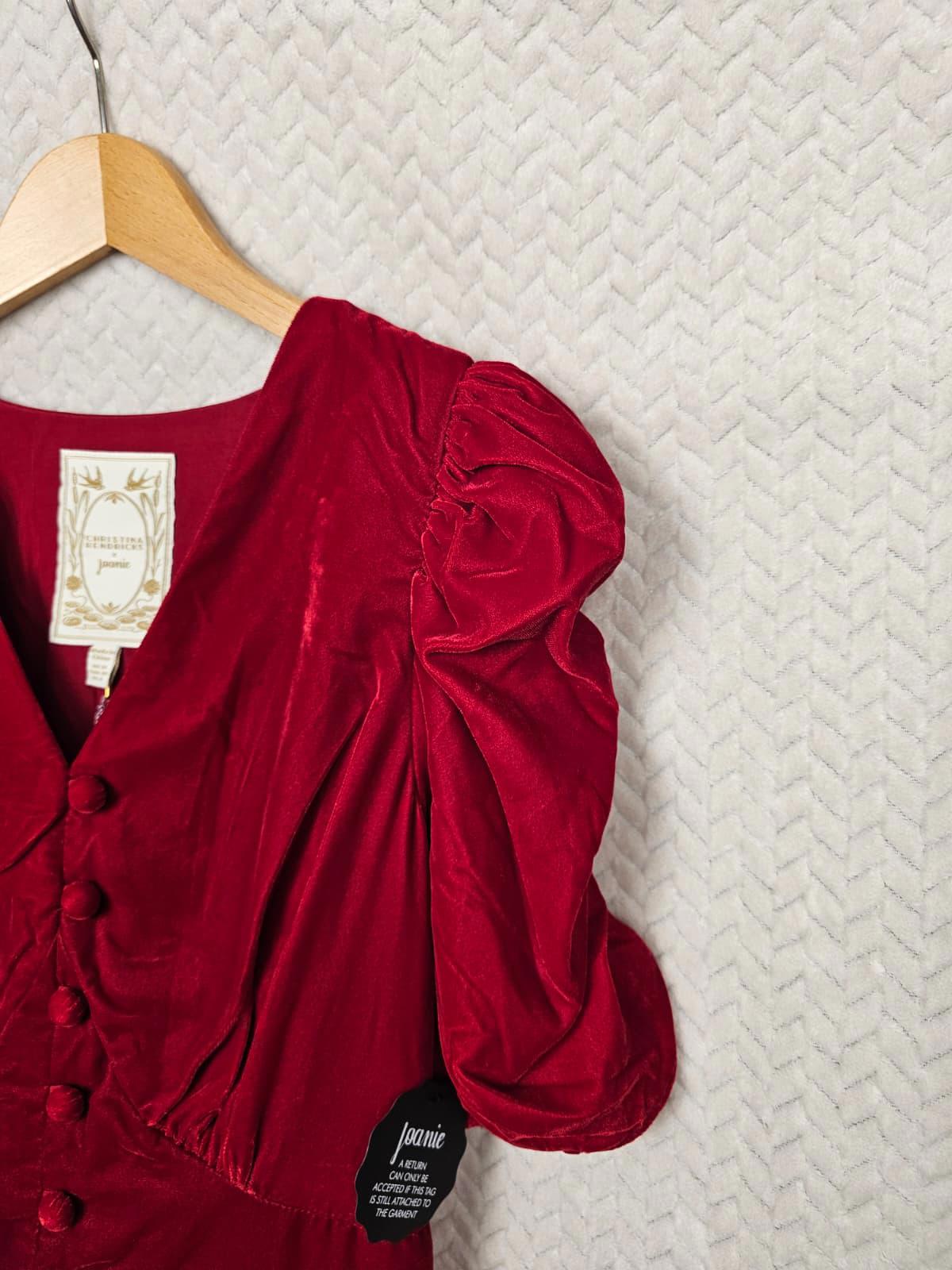 Christina Hendricks X Joanie Neroli Puff Sleeve Velvet Dress Scarlett Red UK 10