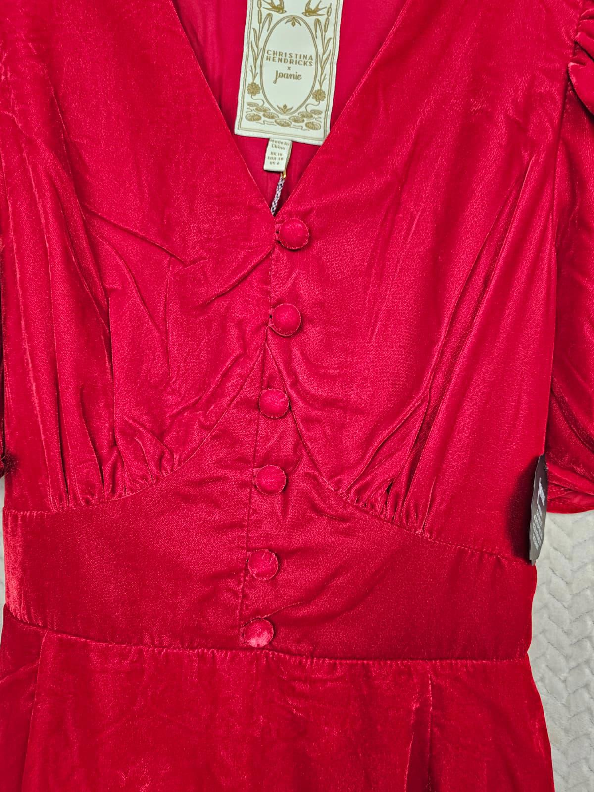 Christina Hendricks X Joanie Neroli Puff Sleeve Velvet Dress Scarlett Red UK 10