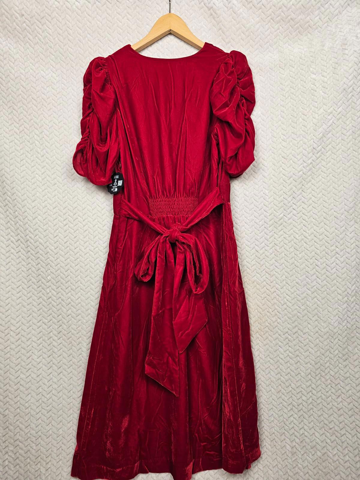 Christina Hendricks X Joanie Neroli Puff Sleeve Velvet Dress Scarlett Red UK 10