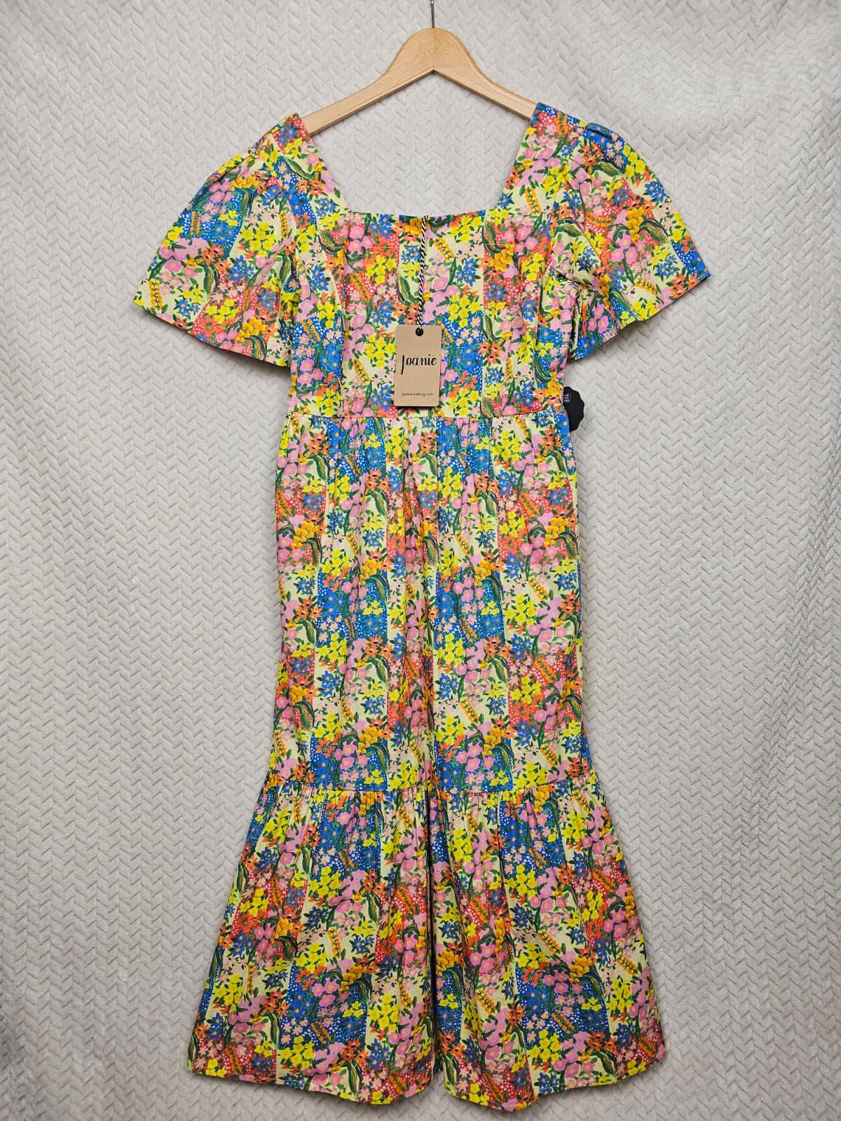 Zeena X Joanie - Georgia Painterly Floral Print Square Neck Spring Dress - UK 8