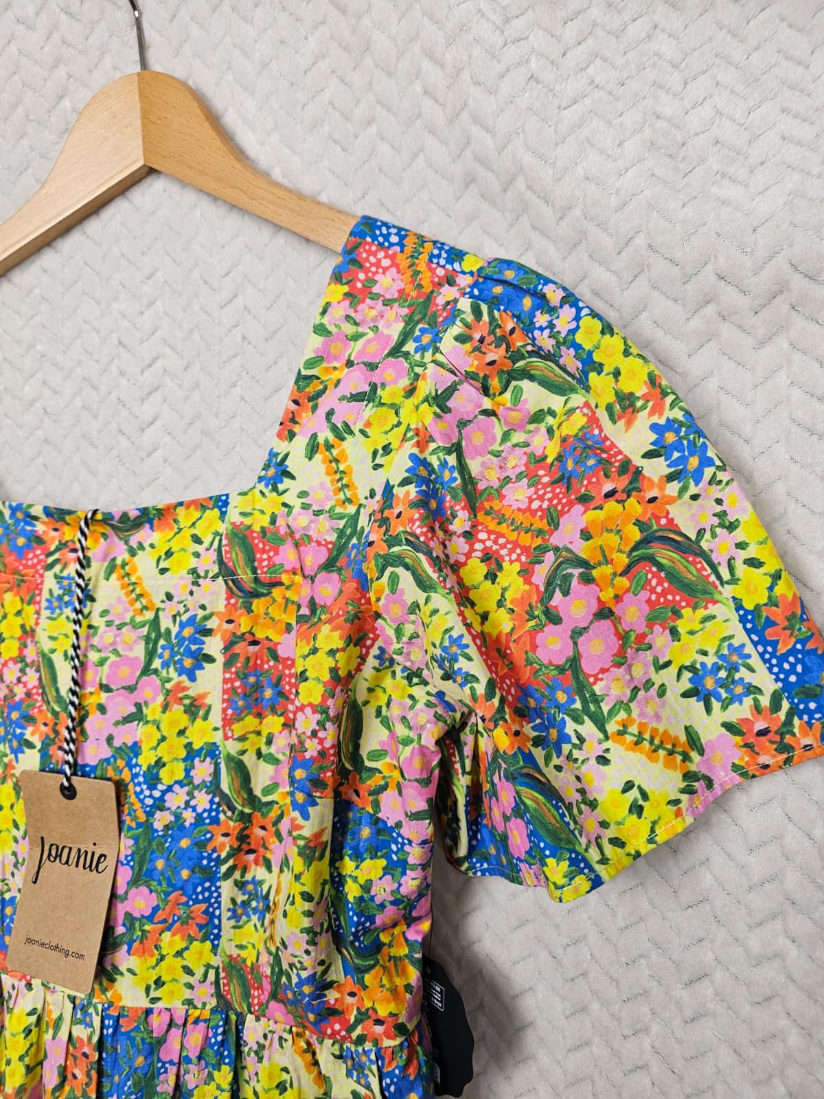 Zeena X Joanie - Georgia Painterly Floral Print Square Neck Spring Dress - UK 8