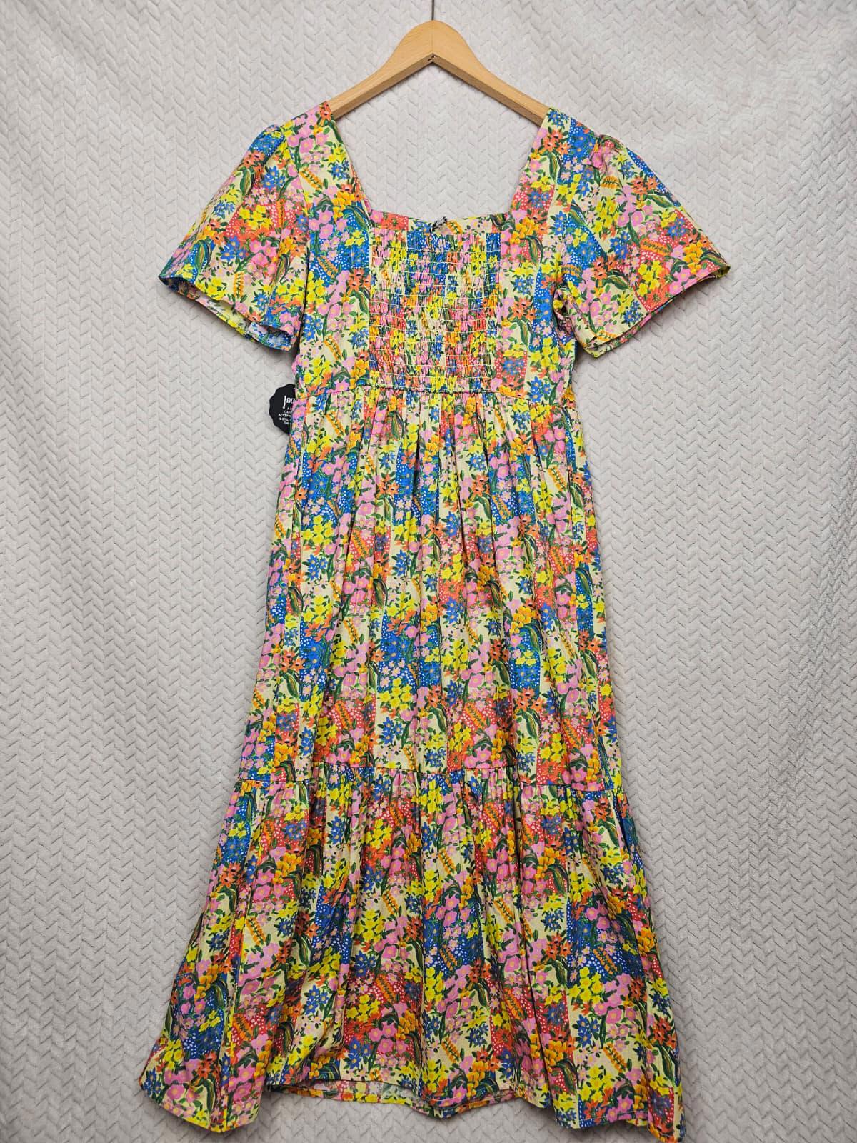 Zeena X Joanie - Georgia Painterly Floral Print Square Neck Spring Dress - UK 8