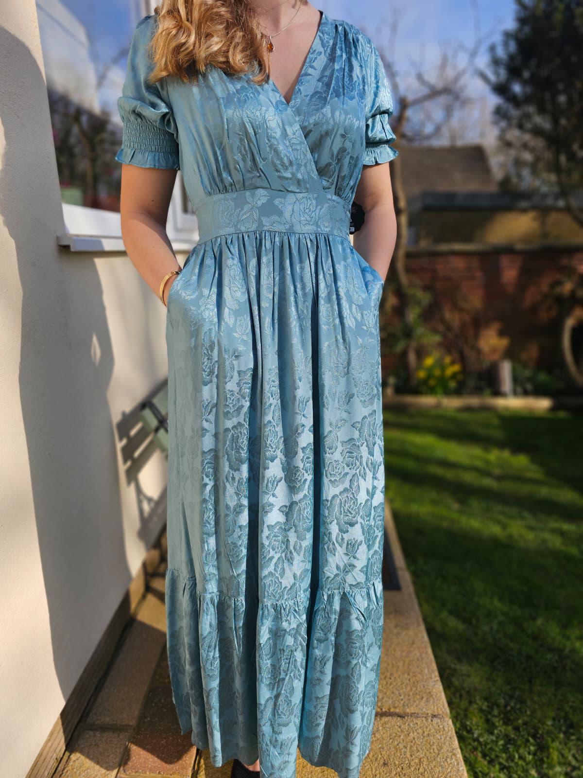 Joanie Womens Alberto Floral Damask Midaxi Shimmer Spring Dress - Blue - UK 10