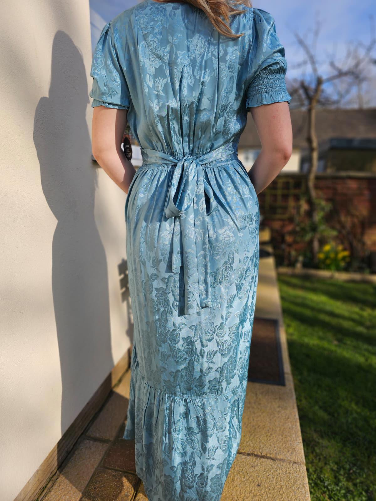 Joanie Womens Alberto Floral Damask Midaxi Shimmer Spring Dress - Blue - UK 10