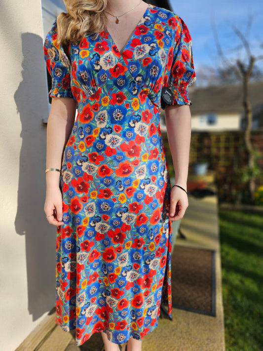 Joanie Womens Colleen Pansy Floral Print Midi Spring Summer Cottagecore Dress-10