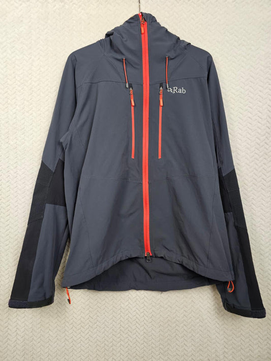 Rab Torque Mens Full Zip Hooded Technical Soft Shell Hiking Jacket - L/Large