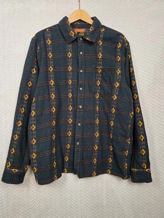 Billabong X Wrangler Long Sleeve Aztec Pattern Print Flannel Plaid Shirt-L/Large