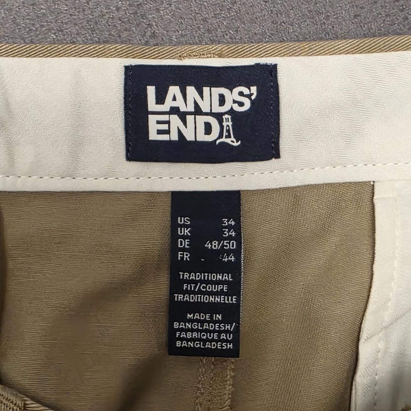Lands End Mens Smart Casual Chino Style Trousers/Pants -  34 - Beige