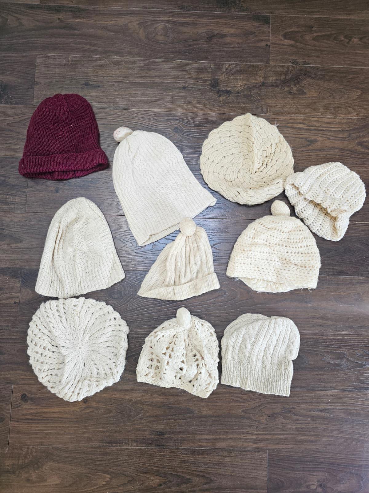 Collection of Vintage Hand Knit & Commercial Wool/Woolie Hats/Beanies - 10 Hats