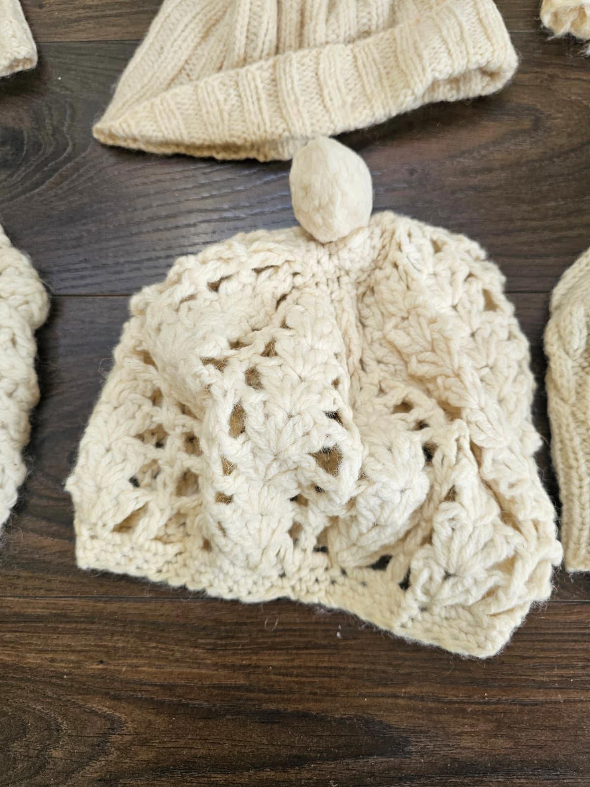 Collection of Vintage Hand Knit & Commercial Wool/Woolie Hats/Beanies - 10 Hats