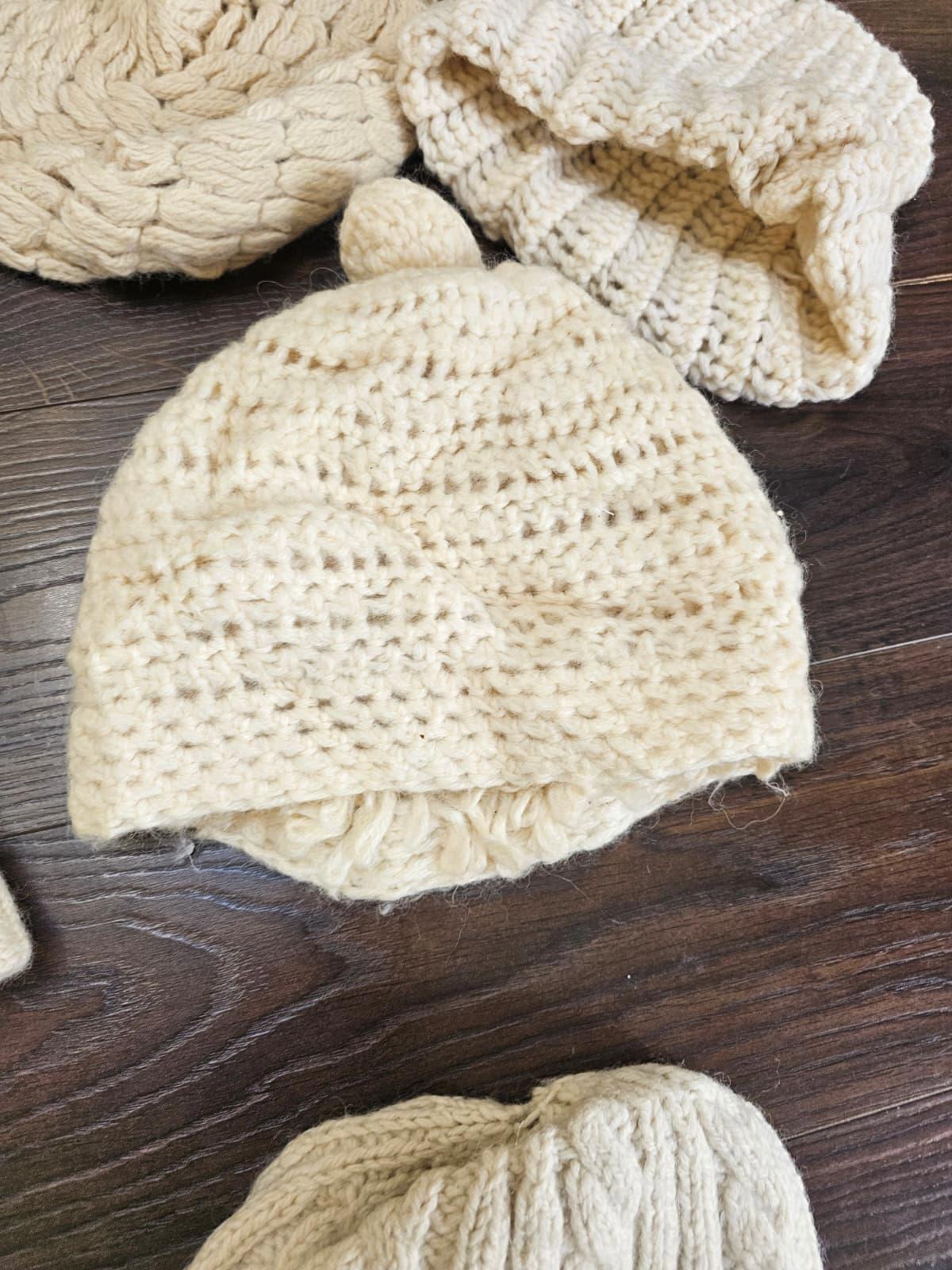 Collection of Vintage Hand Knit & Commercial Wool/Woolie Hats/Beanies - 10 Hats