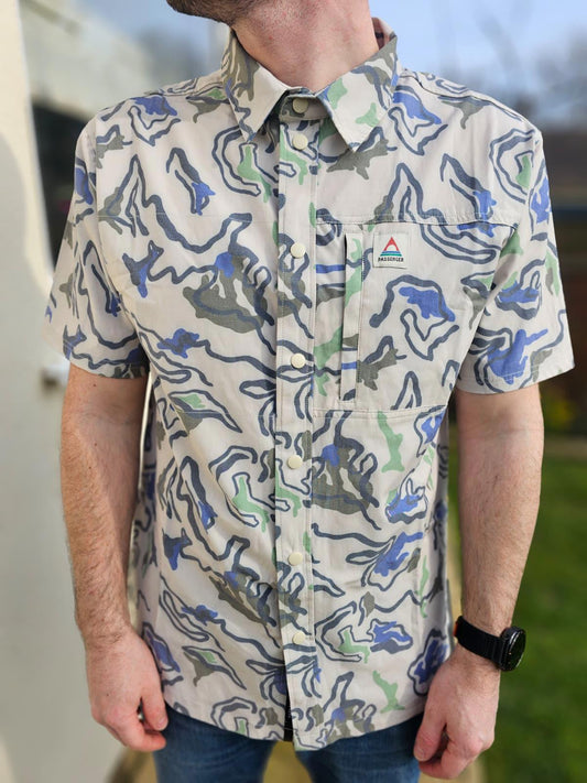 Passenger Mens Snap/Popper Button Short Sleeve Pattern Pocket Shirt - M/Medium