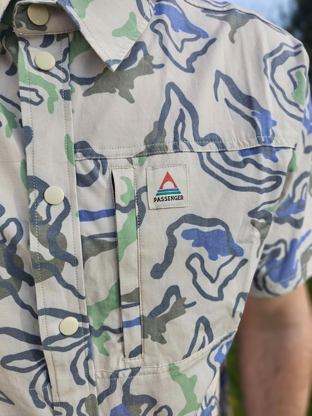 Passenger Mens Snap/Popper Button Short Sleeve Pattern Pocket Shirt - M/Medium