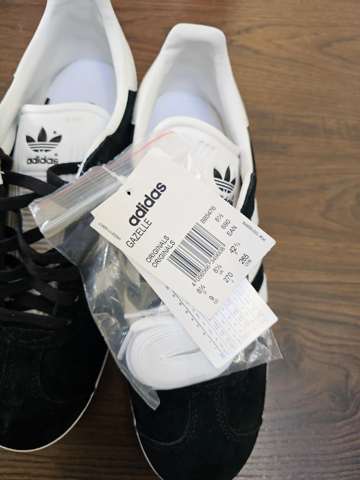 Adidas Original OG Gazelle Mens Trainers/Sneakers - UK 8.5 - BNWT - Black/White