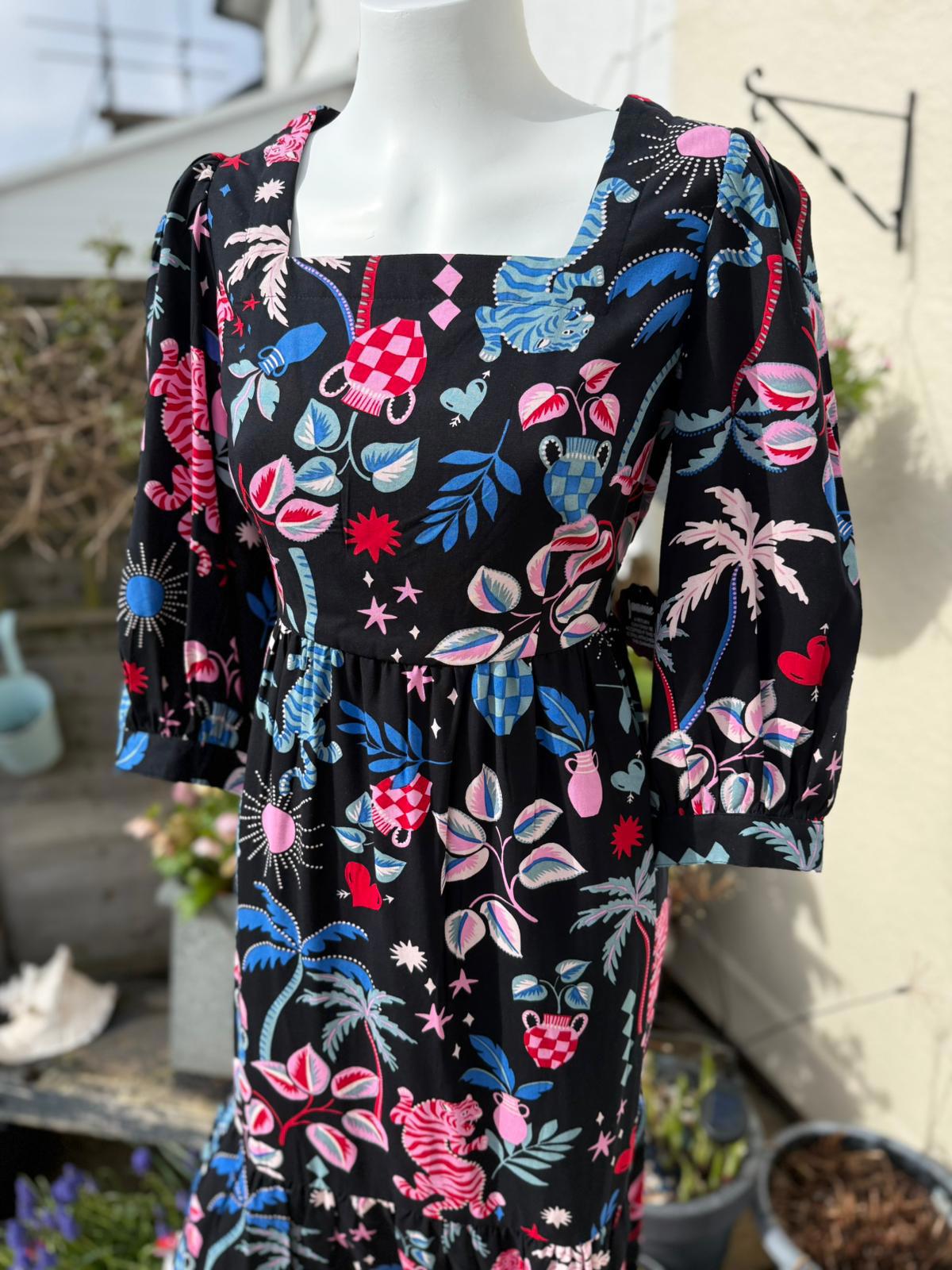 Joanie Womens Candi Tropical Tiger Print Spring/Summer Square Neck Midi Dress 12