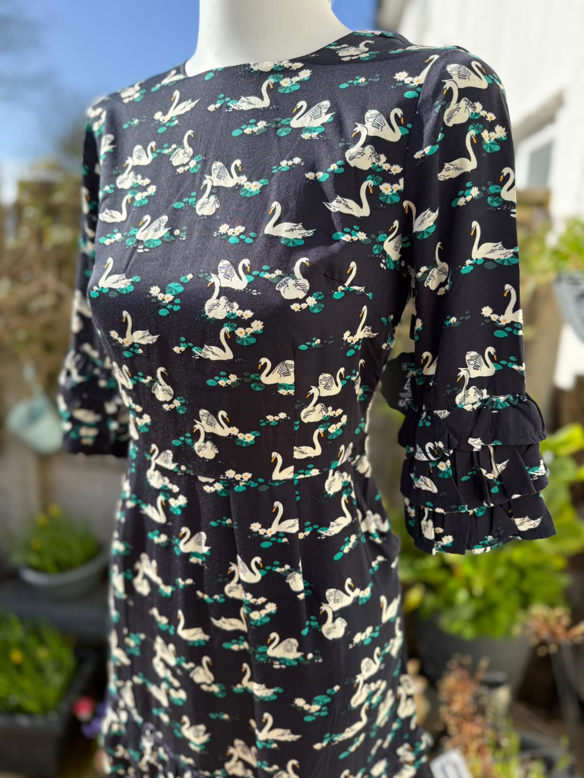 Joanie Womens Caroline Swan Lake Print Ruffle Mini Casual Spring Dress - UK 10