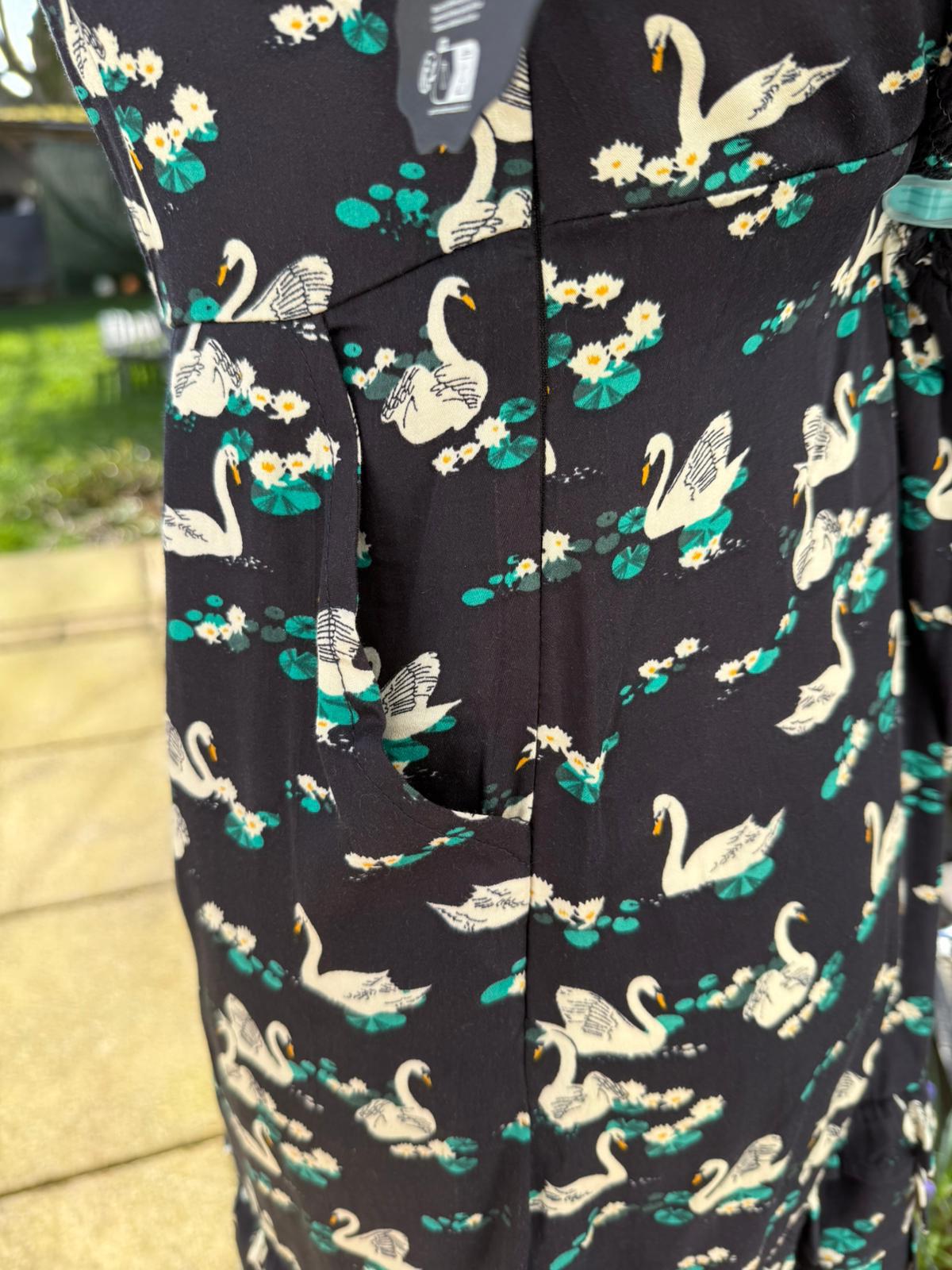 Joanie Womens Caroline Swan Lake Print Ruffle Mini Casual Spring Dress - UK 10