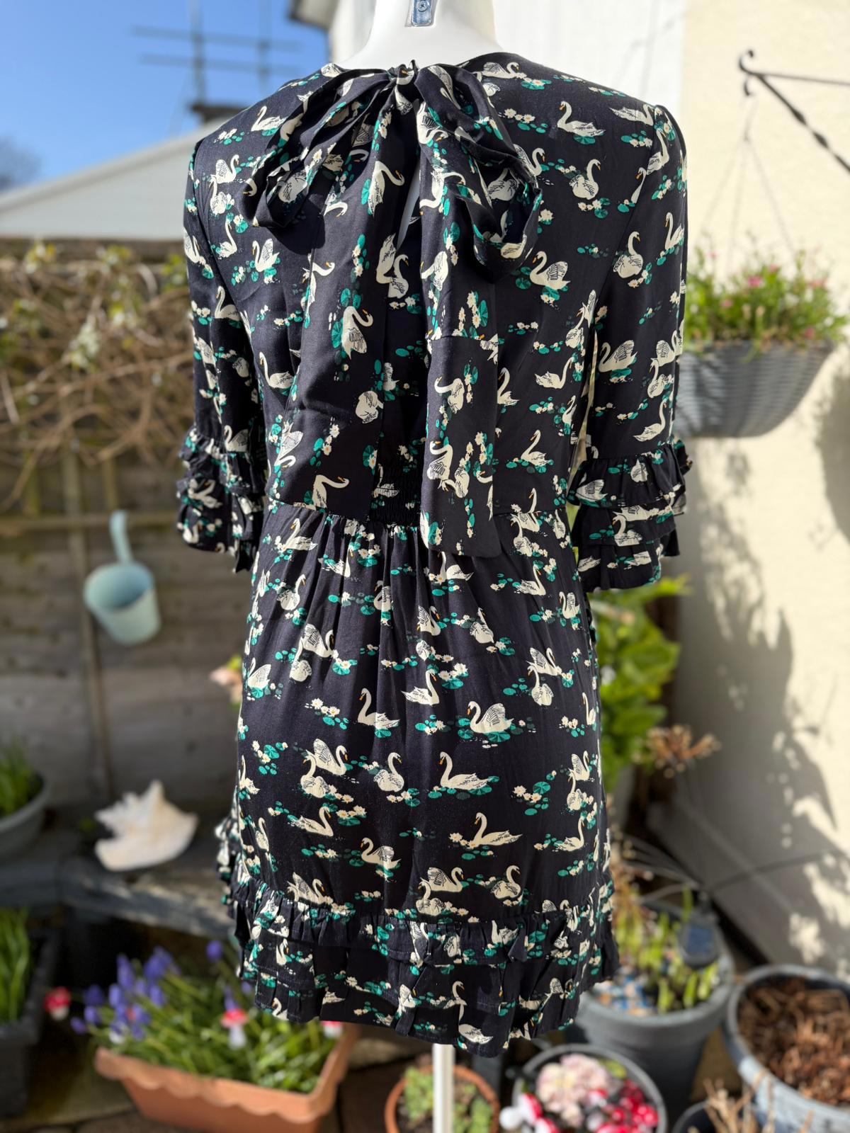 Joanie Womens Caroline Swan Lake Print Ruffle Mini Casual Spring Dress - UK 10