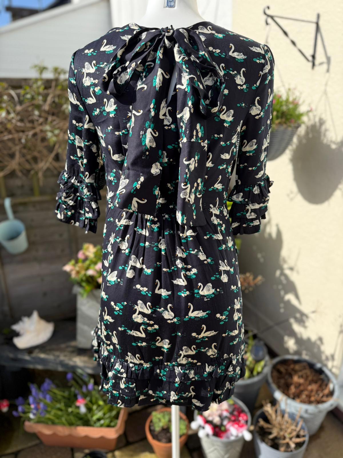 Joanie Womens Caroline Swan Lake Print Ruffle Mini Casual Spring Dress - UK 10