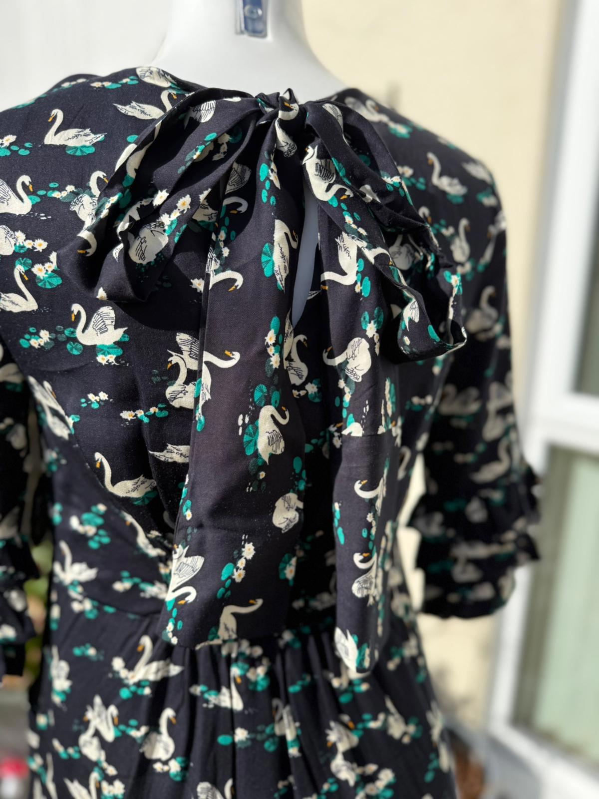 Joanie Womens Caroline Swan Lake Print Ruffle Mini Casual Spring Dress - UK 10