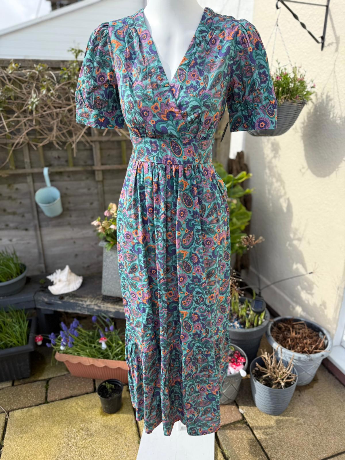 Joanie Womens Albertine Wasabi Paisley Print Midaxi Casual Spring Summer Dress 8