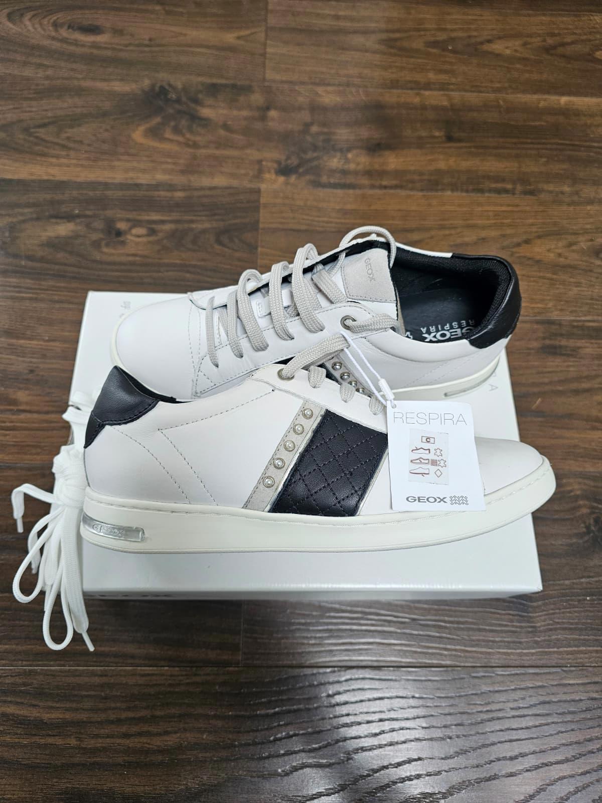 Geox D Jaysen Womens B Respira Casual Leather Trainers/Sneakers -UK 5-White/Grey