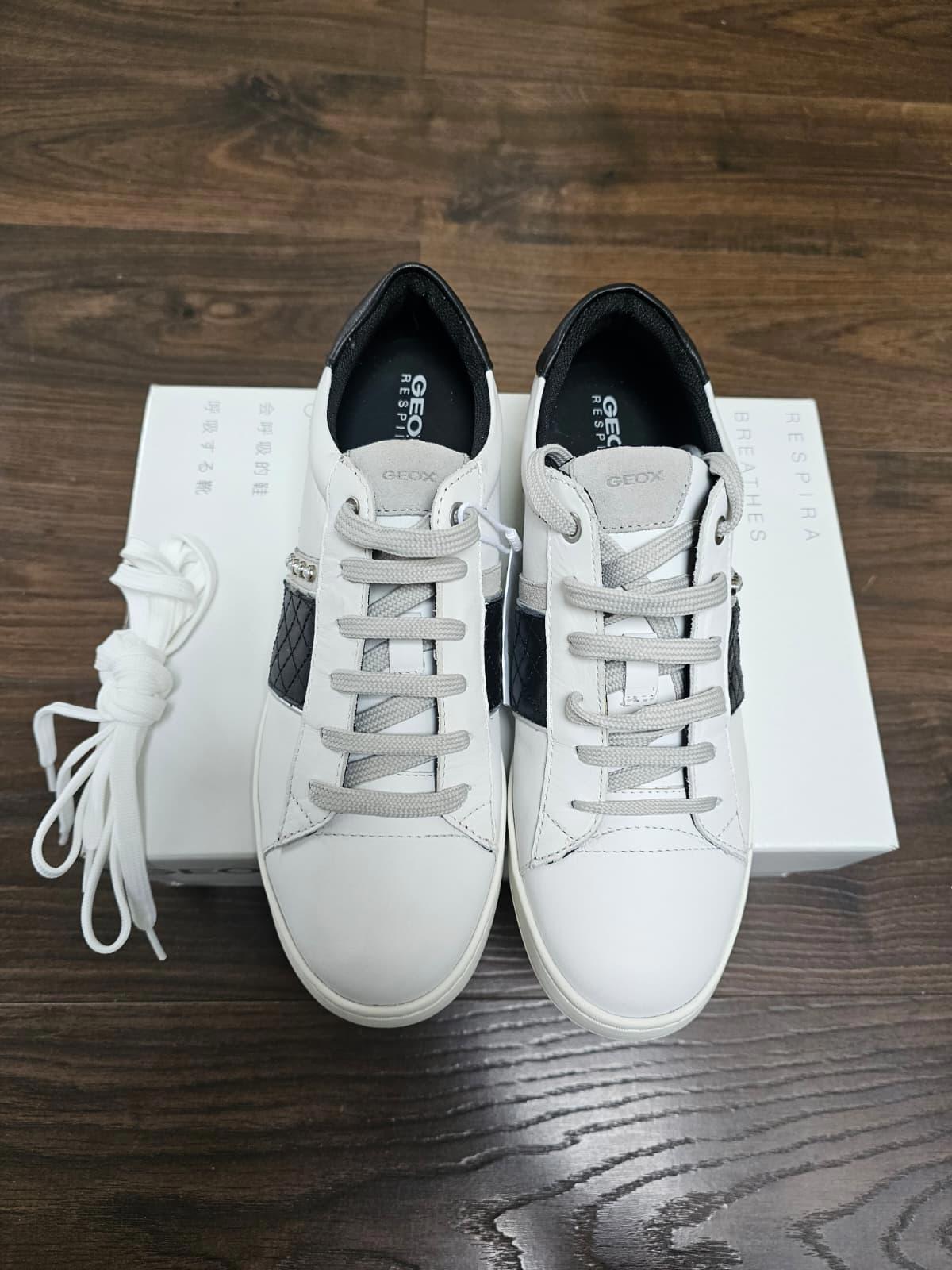 Geox D Jaysen Womens B Respira Casual Leather Trainers/Sneakers -UK 5-White/Grey