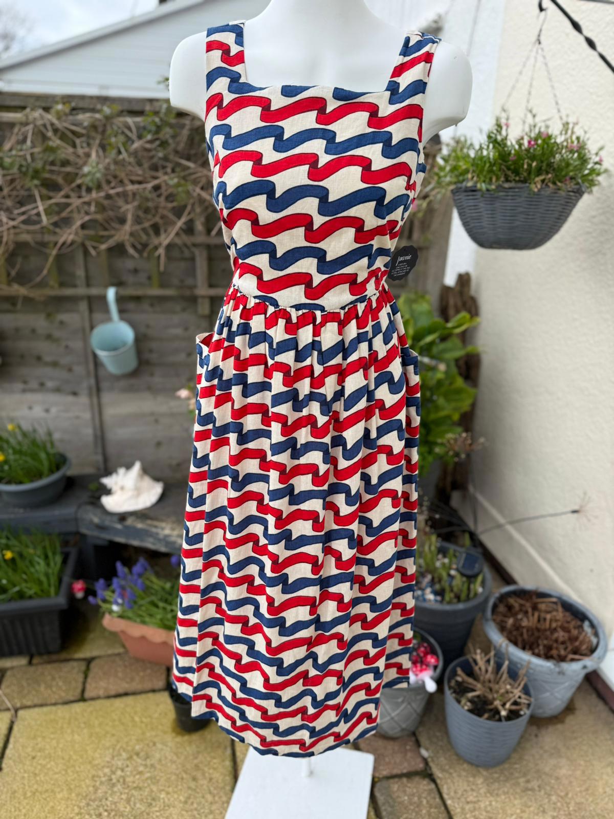 Joanie Womens Sandy Square Neck Ribbon Stripe Print Midi Casual Spring Dress -10