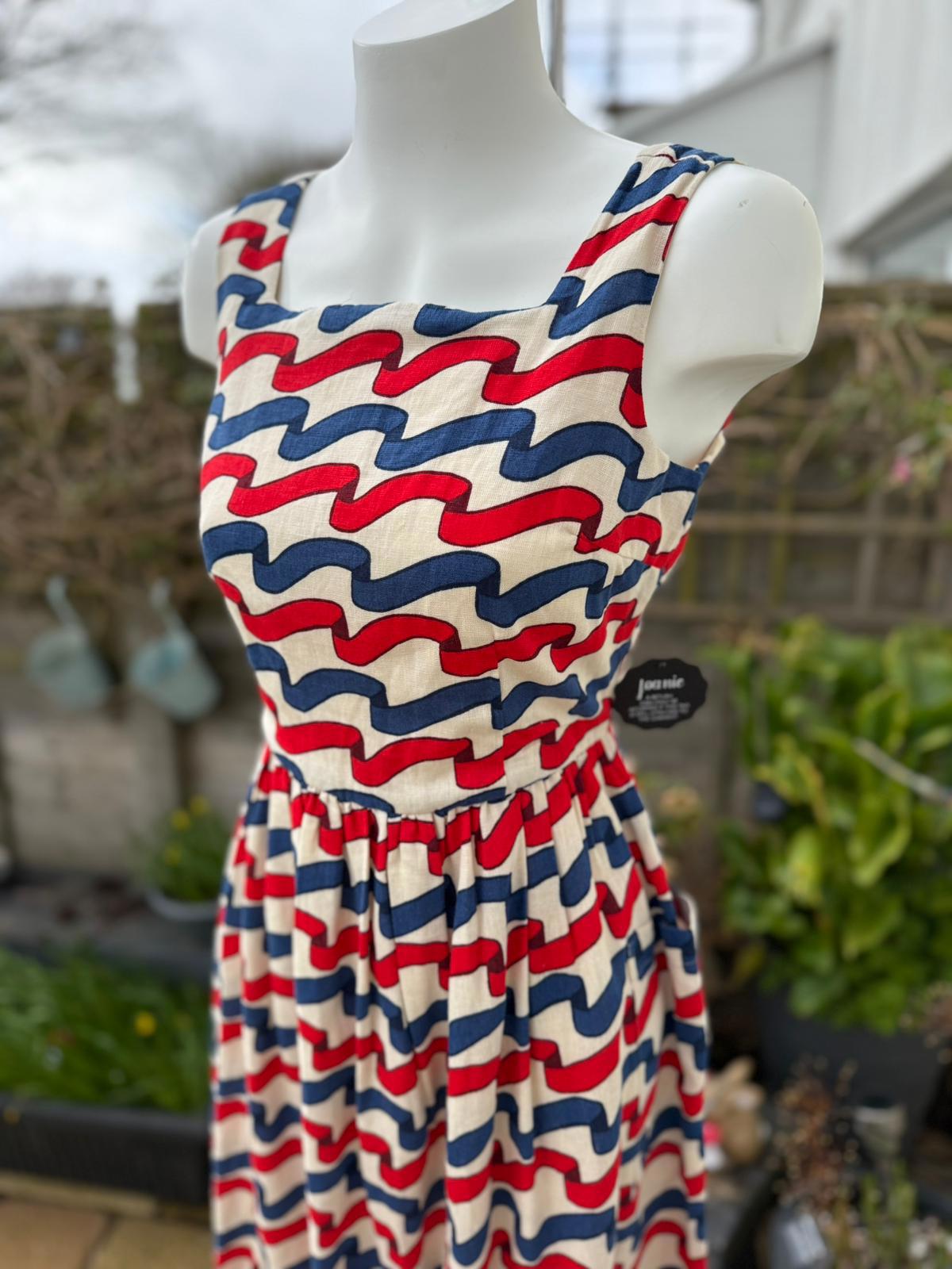 Joanie Womens Sandy Square Neck Ribbon Stripe Print Midi Casual Spring Dress -10
