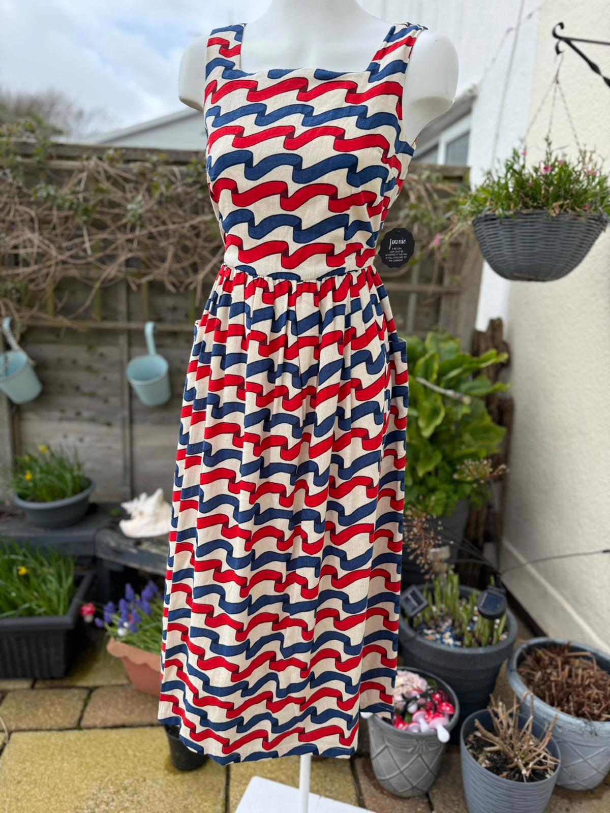 Joanie Womens Sandy Square Neck Ribbon Stripe Print Midi Casual Spring Dress -10