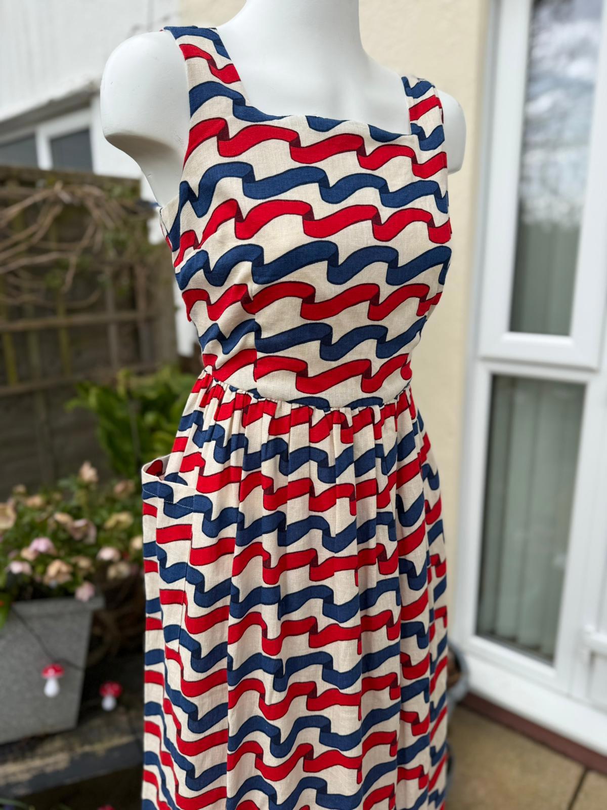 Joanie Womens Sandy Square Neck Ribbon Stripe Print Midi Casual Spring Dress -10