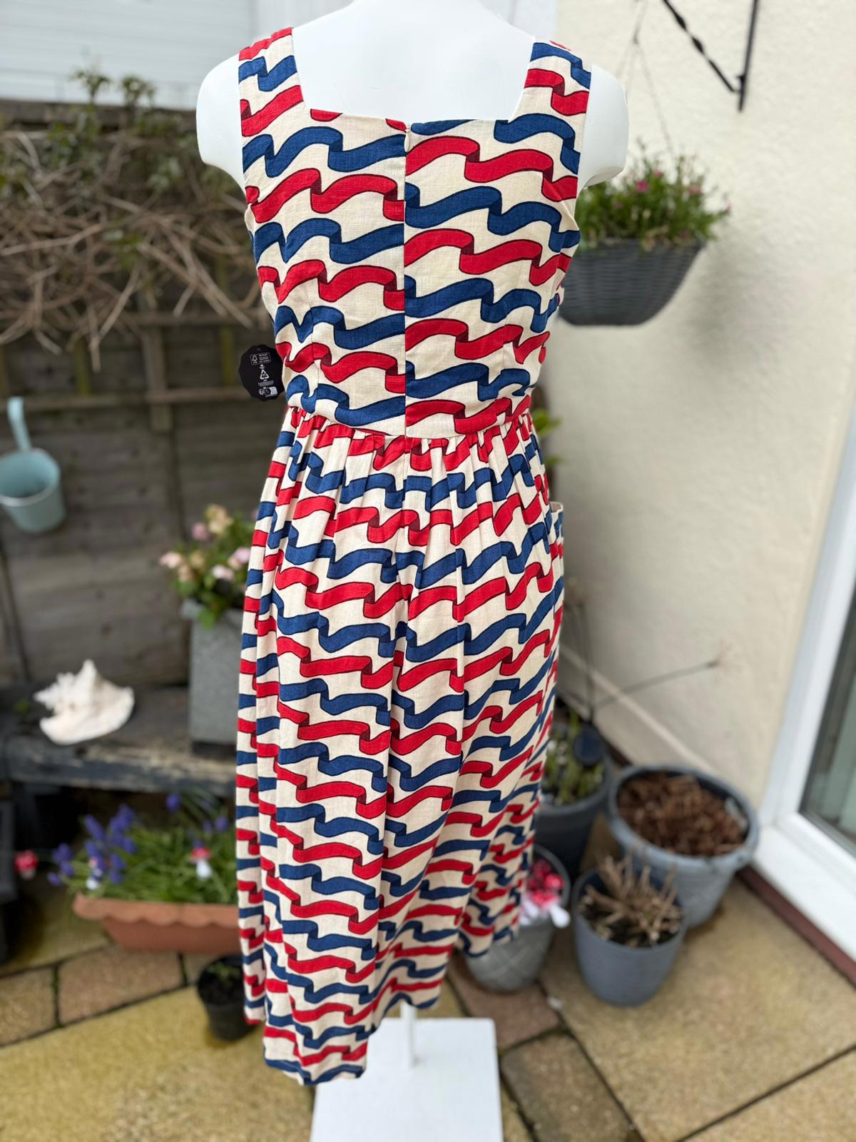 Joanie Womens Sandy Square Neck Ribbon Stripe Print Midi Casual Spring Dress -10