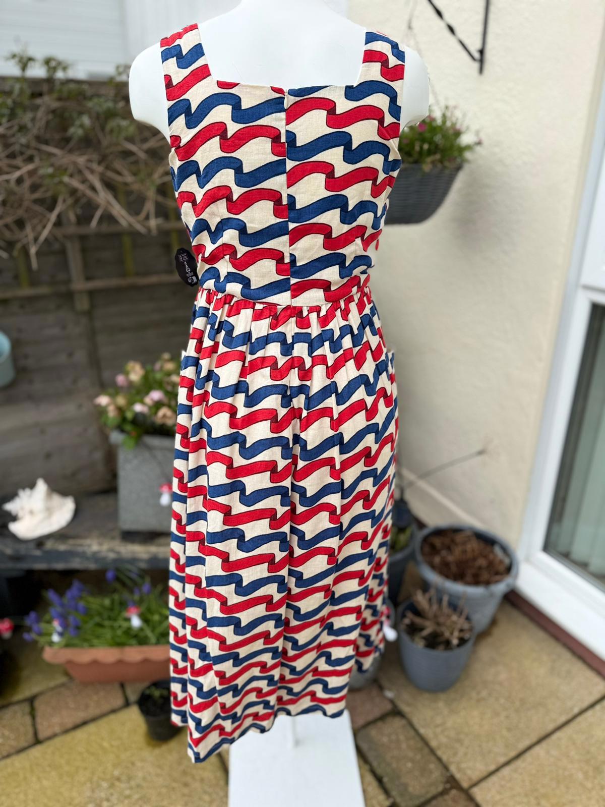Joanie Womens Sandy Square Neck Ribbon Stripe Print Midi Casual Spring Dress -10