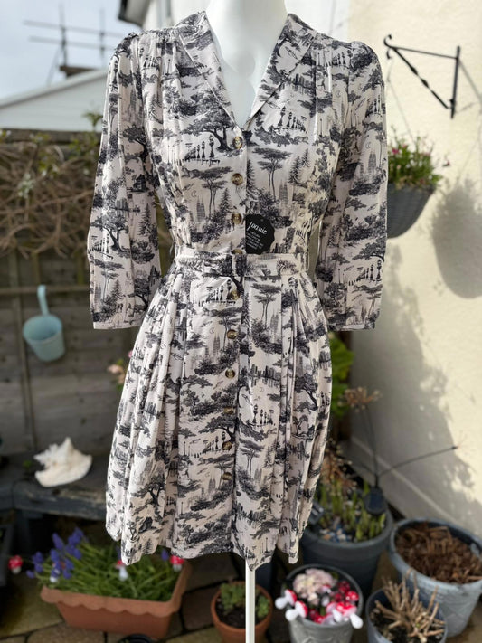 Joanie Womens Barbara Toile De Jouy Print Button-Through Casual Dress - UK 8