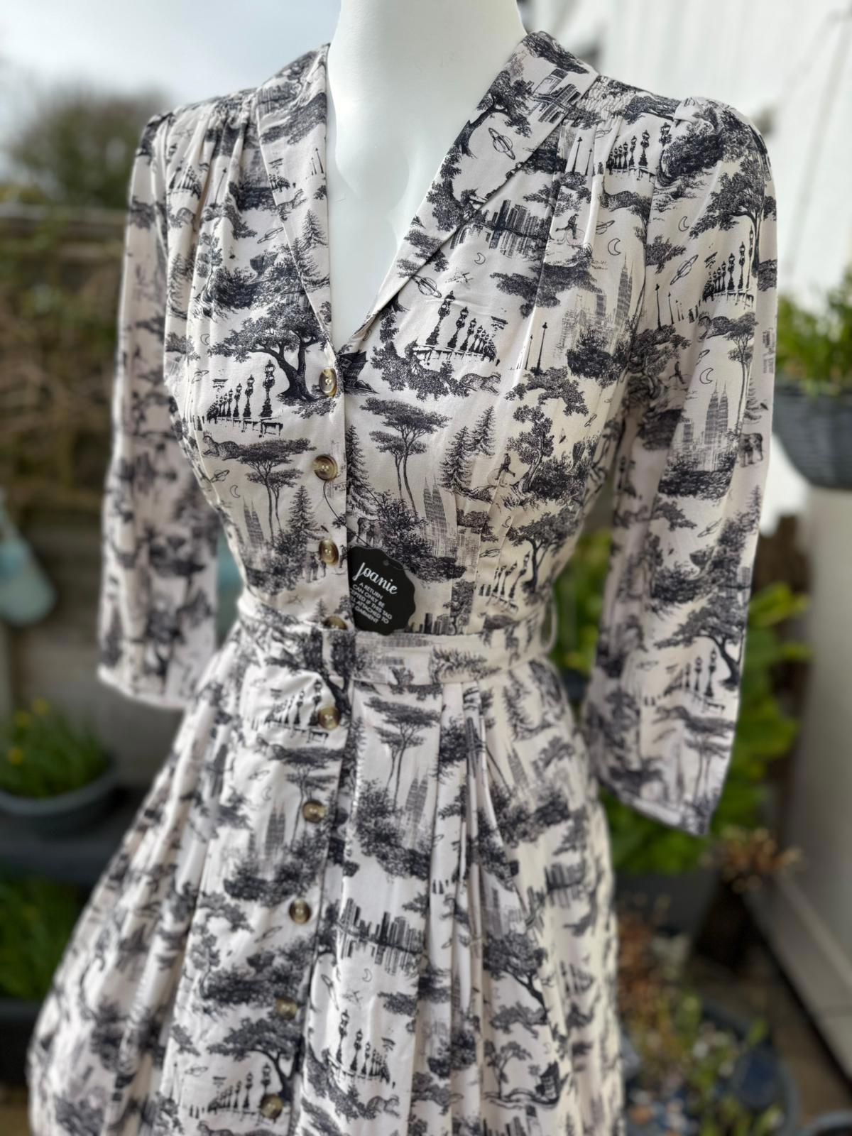 Joanie Womens Barbara Toile De Jouy Print Button-Through Casual Dress - UK 8