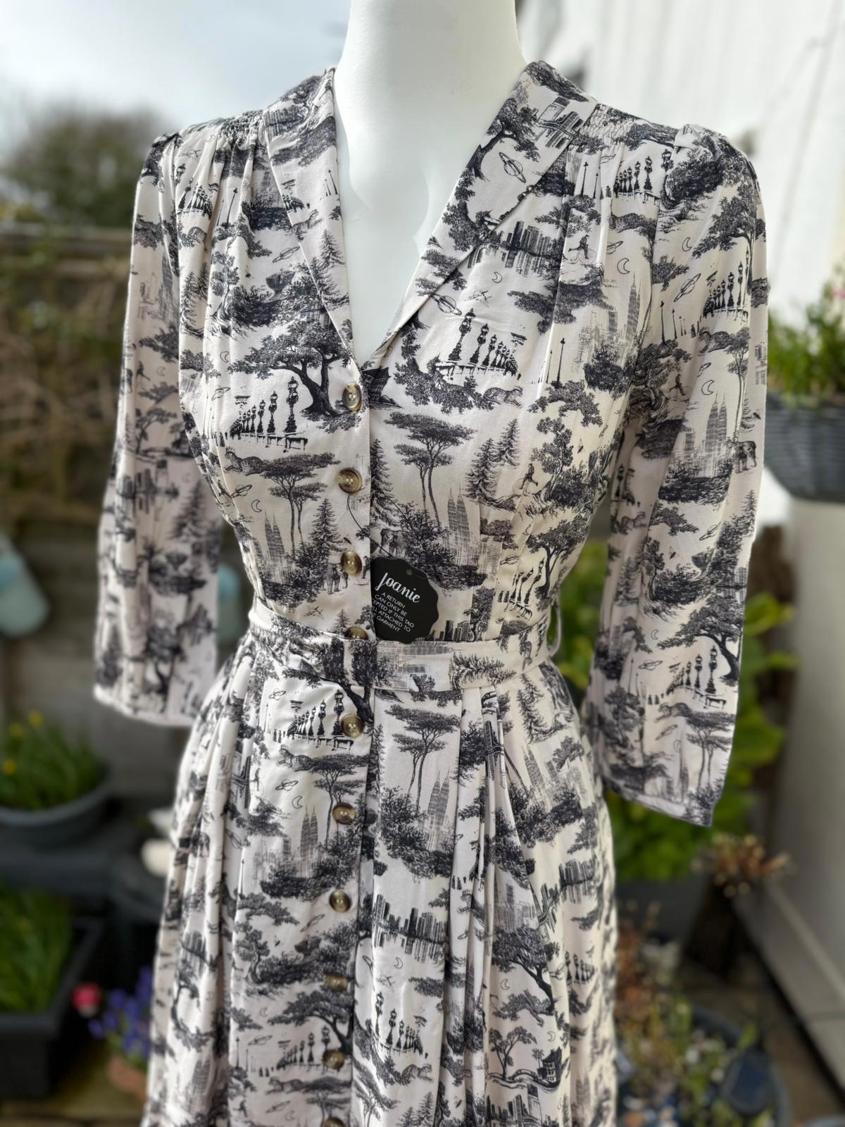 Joanie Womens Barbara Toile De Jouy Print Button-Through Casual Dress - UK 8