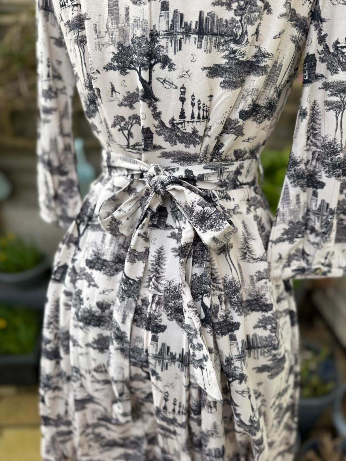Joanie Womens Barbara Toile De Jouy Print Button-Through Casual Dress - UK 8