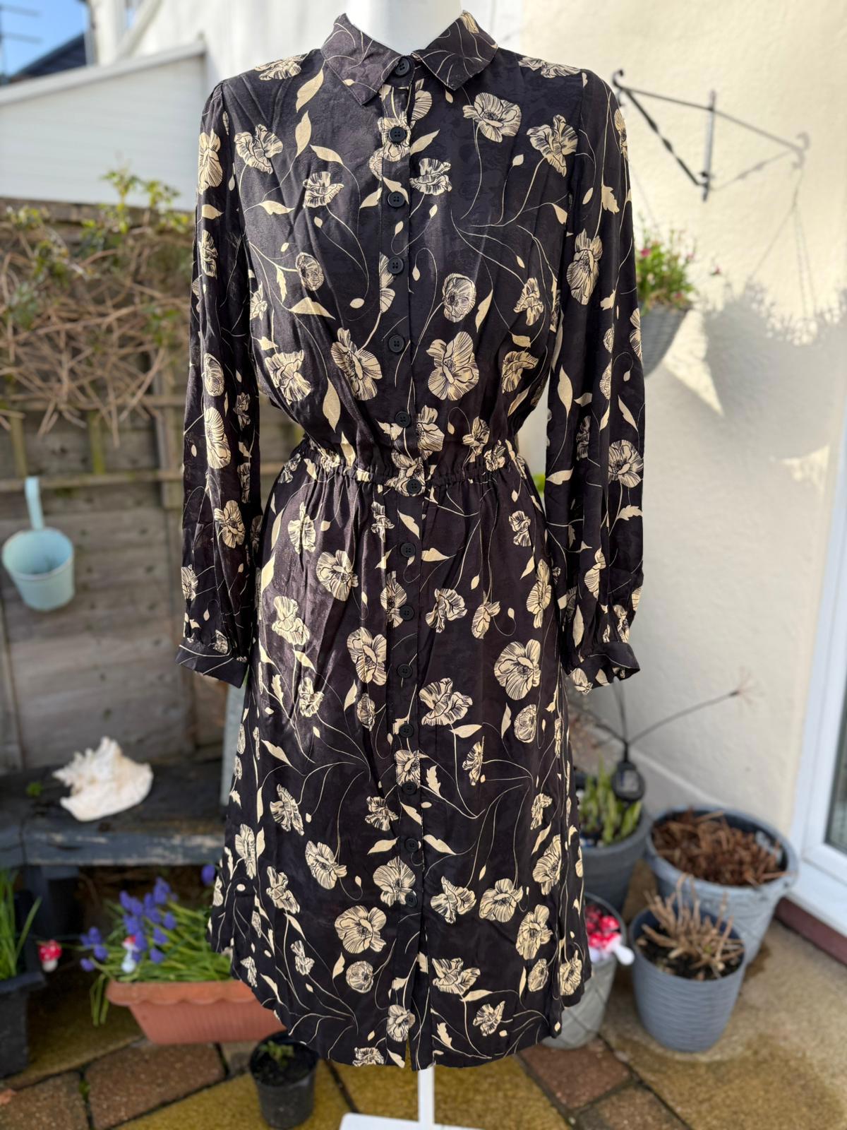 Christina Hendricks X Joanie - Orange Blossom Poppy Print Midi Shirt Dress UK 12