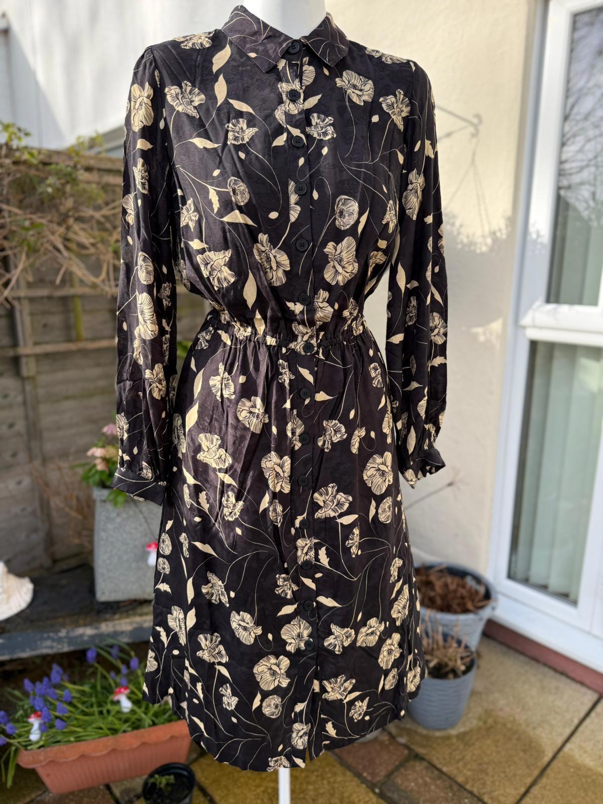 Christina Hendricks X Joanie - Orange Blossom Poppy Print Midi Shirt Dress UK 12