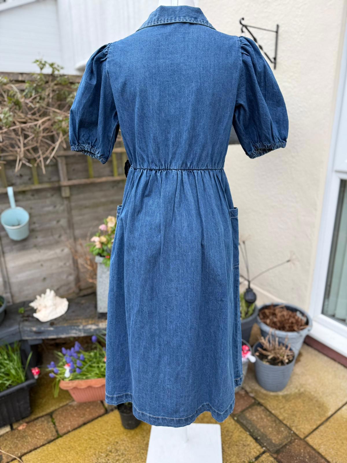 Joanie Womens Jojo Mid Wash Denim Blue Midi Casual Spring Summer Work Dress 10