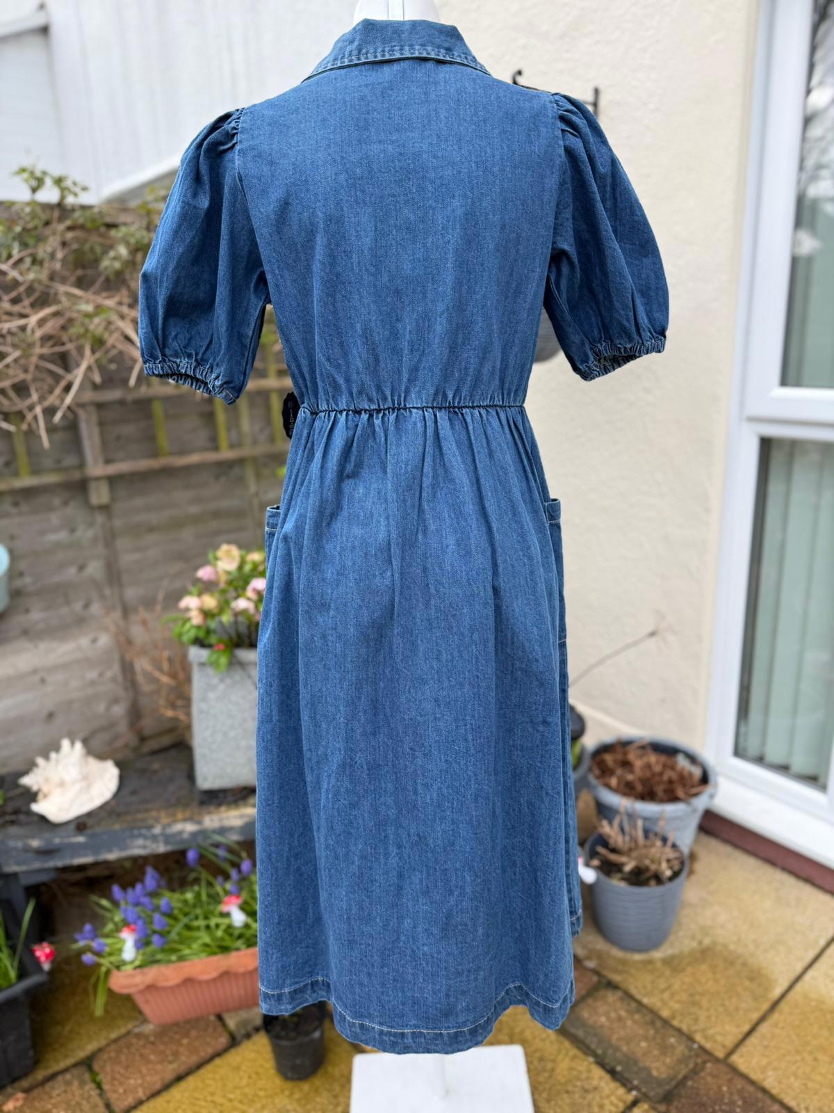 Joanie Womens Jojo Mid Wash Denim Blue Midi Casual Spring Summer Work Dress 10