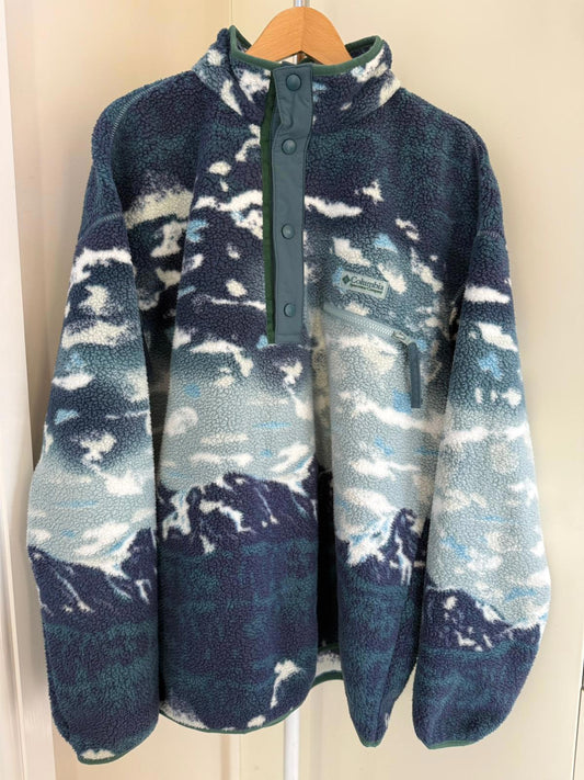 Columbia Mens Snap Button Pullover Mountain Scenery Print Fleece Jumper -L/Large