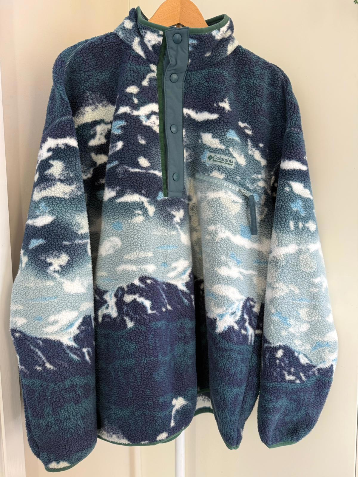 Columbia Mens Snap Button Pullover Mountain Scenery Print Fleece Jumper -L/Large