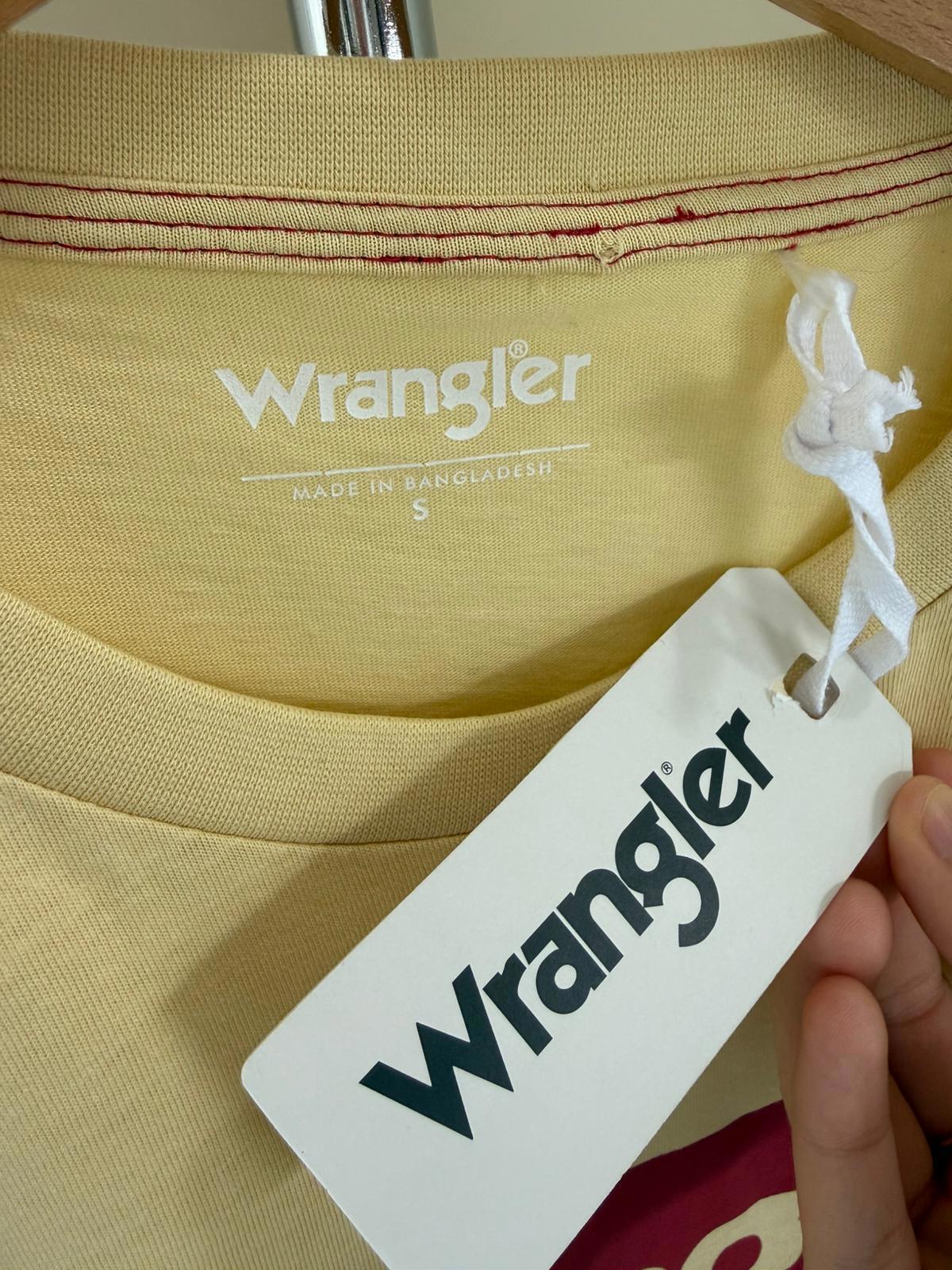 Wrangler Mens Big Spellout Short Sleeve Casual T-Shirt - S/Small - Yellow/Red