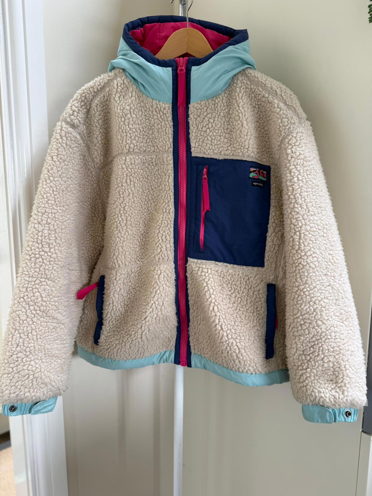 Superdry Adventurewear Full Zip Hooded Sherpa/Borg Fleece Jacket - UK 16